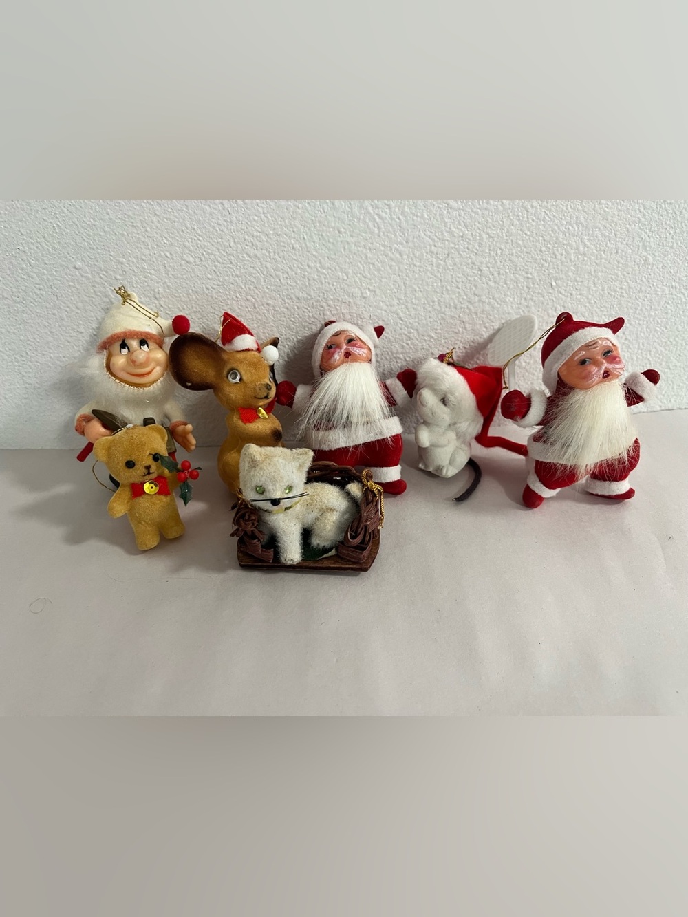 7 vintage flocked ornaments